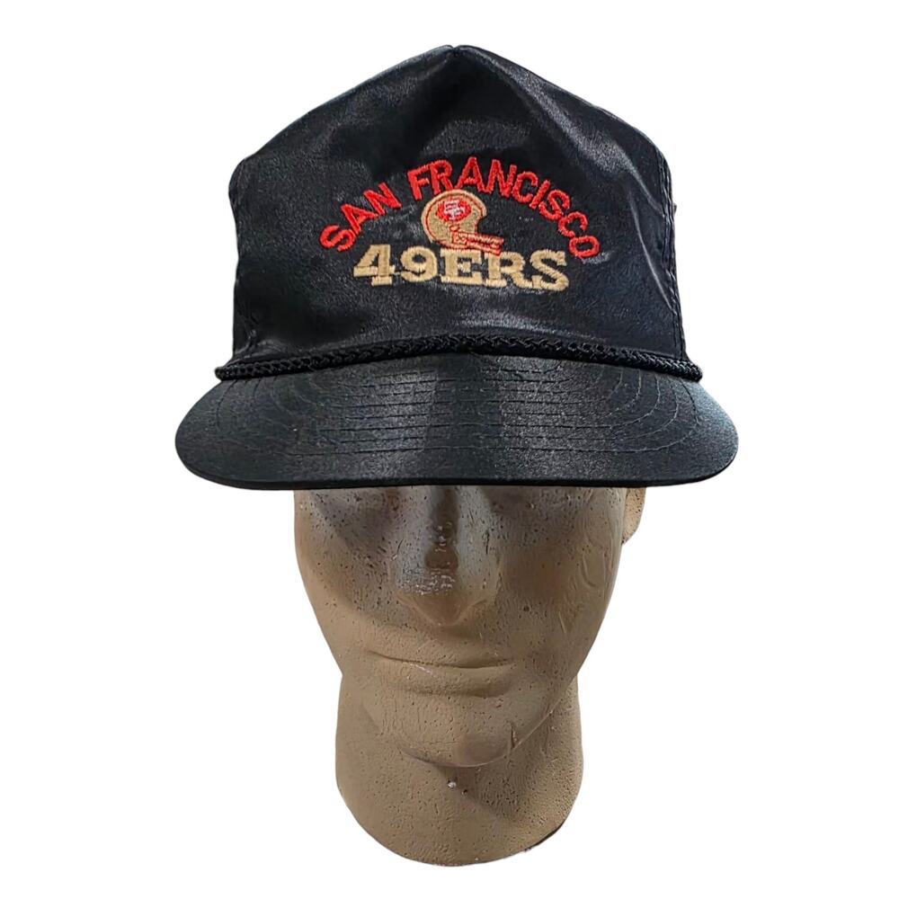 Vintage San Francisco 49ers Satin Slide Strapback Rope Otto Cap Black OS Rare